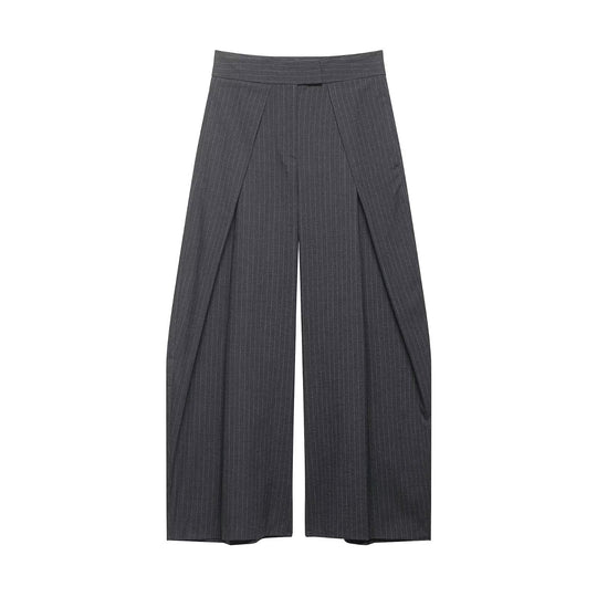 Damen Hochtaillierte Palazzohose mit Wickel-Überlagerung und Nadelstreifen Nord Taschen