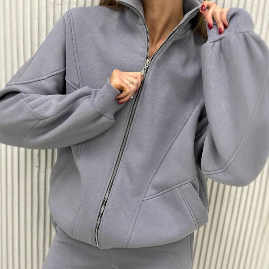 Damen Oversize-Halbzip-Sweatjacke mit sculptender High-Waist-Jogginghose aus schwerem French-Terry Nord Taschen