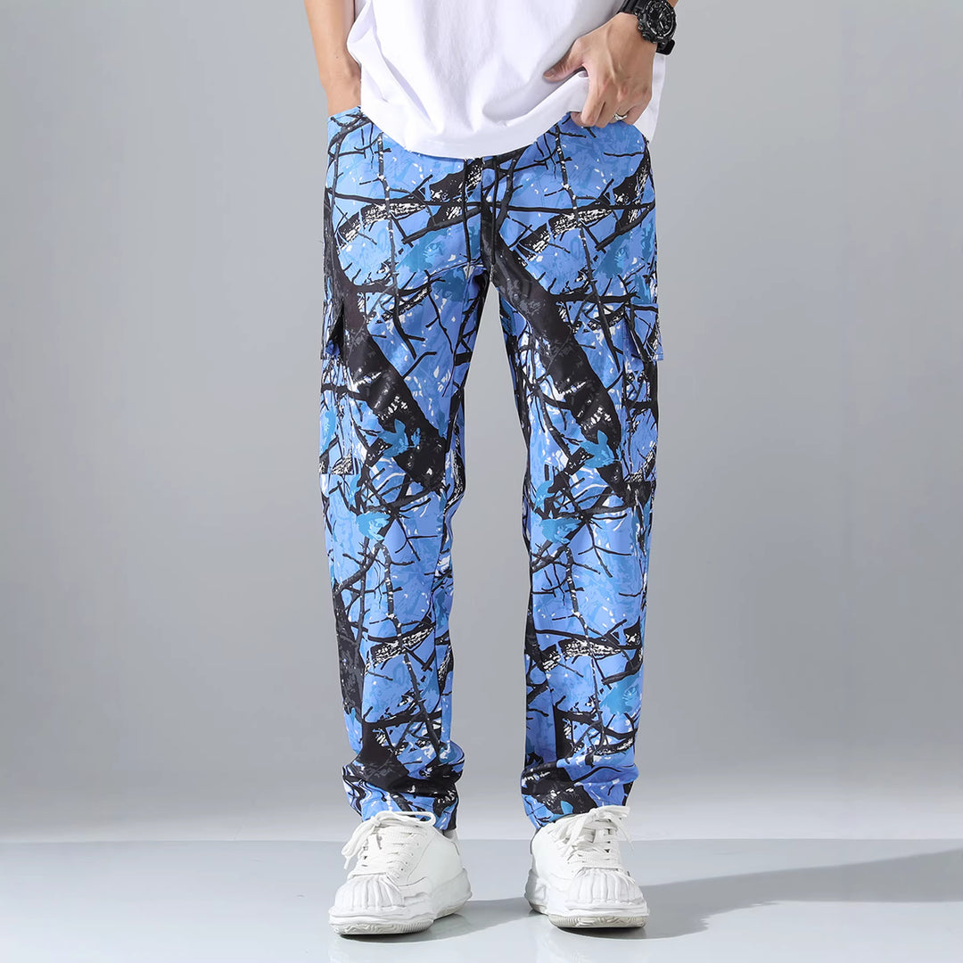 Herren Gemusterte Cargo-Jogginghose mit Tunnelzug, aufgesetzten Taschen & tapered Bein Nord Taschen