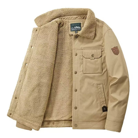 Herren Gefütterte Canvas-Arbeitsjacke mit Sherpa-Innenfutter und Hemdkragen Nord Taschen