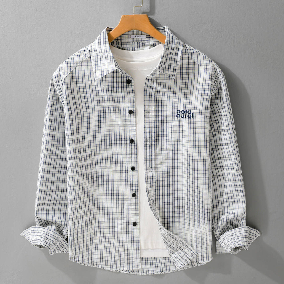 Herren Baumwoll-Overshirt mit feinem Gitterkaro und Kentkragen Nord Taschen