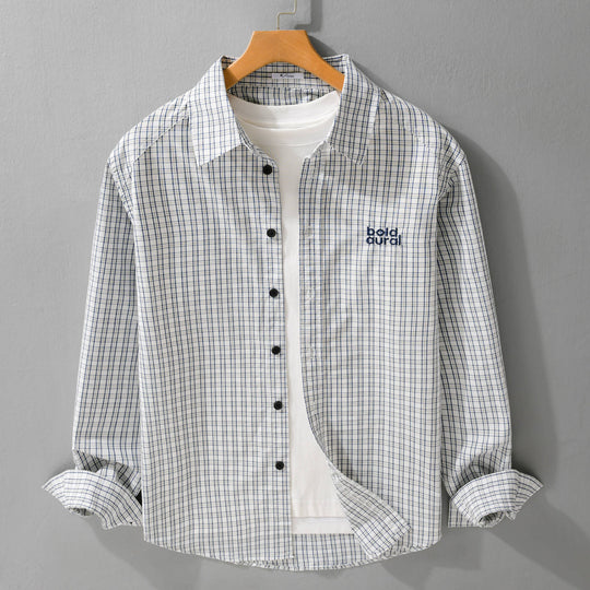 Herren Baumwoll-Overshirt mit feinem Gitterkaro und Kentkragen Nord Taschen