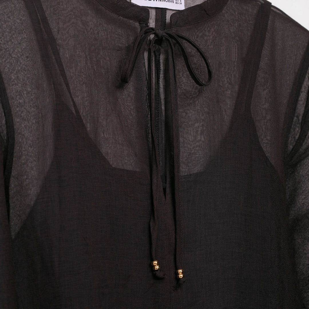 Damen Transparentes Chiffon-Kaftankleid mit Volantärmeln und Tunnelzug Nord Taschen