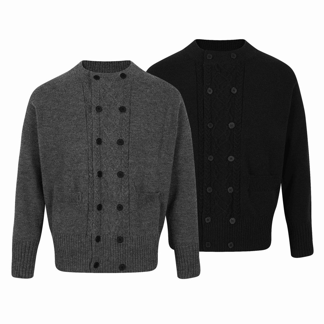 Herren Doppelt geknöpfte Strickcardigan mit Zopfmuster und Stehkragen Nord Taschen