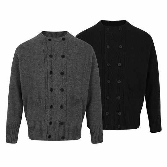 Herren Doppelt geknöpfte Strickcardigan mit Zopfmuster und Stehkragen Nord Taschen