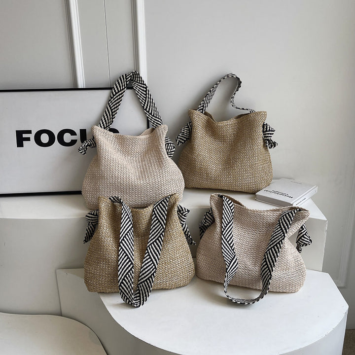 Damen stilvolle Strohtasche mit kontrastierendem Trageriemen Nord Taschen