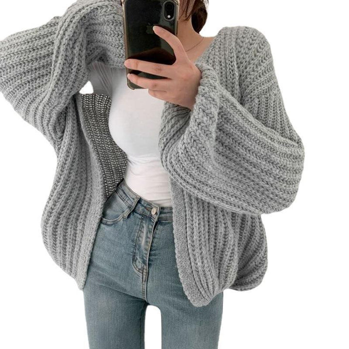 Damen grob gestrickte Oversized Cardigan mit tiefem V-Ausschnitt