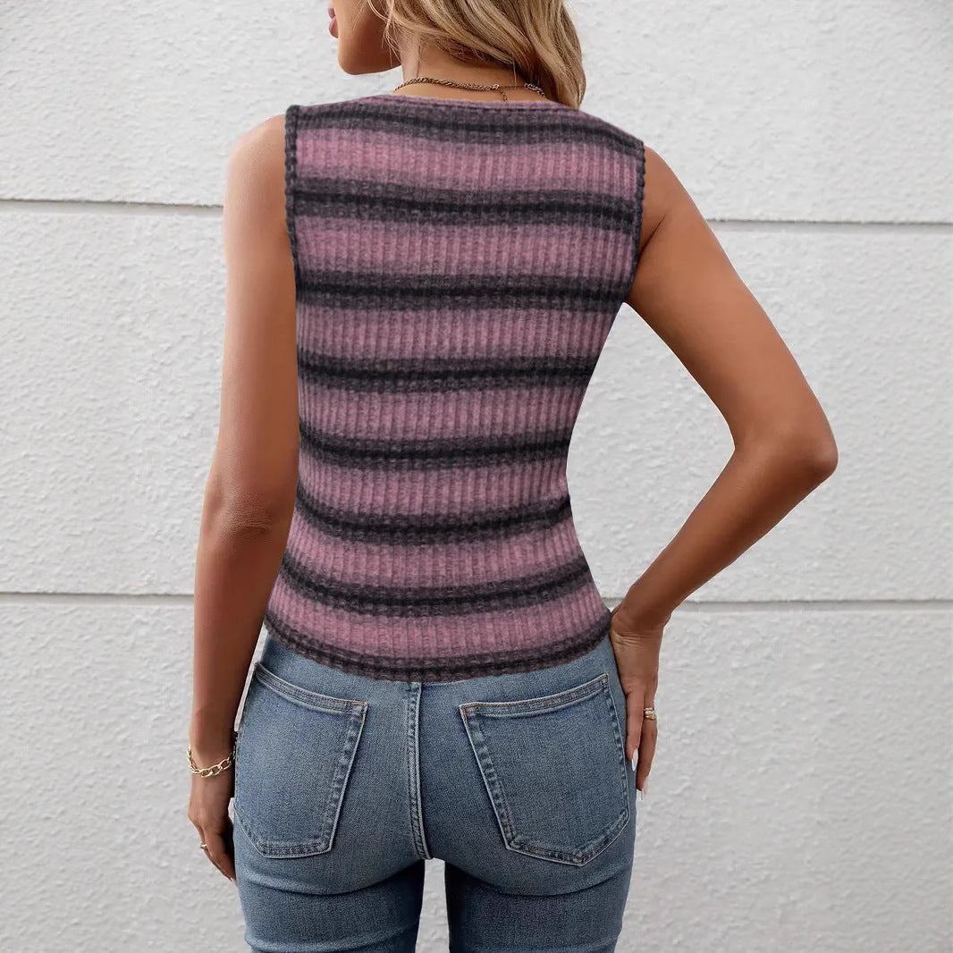 Damen figurbetontes Tanktop mit Rippstruktur und Streifen Nord Taschen