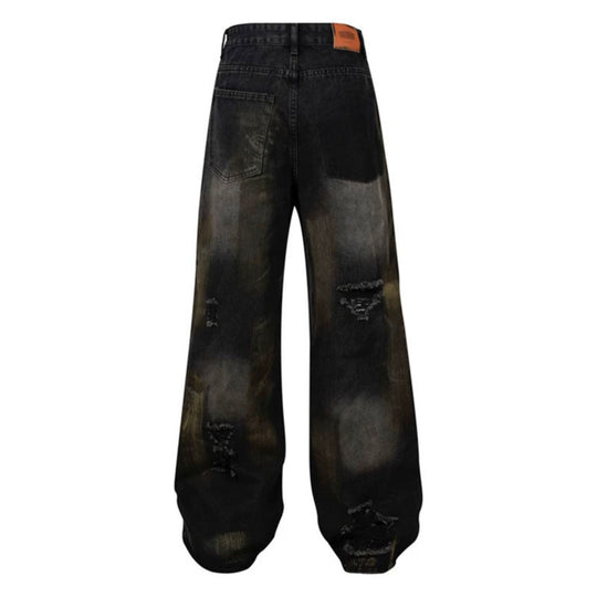 Damen Weite High‑Waist Destroyed Denim‑Palazzo‑Jeans mit aufgesetzten Taschen Nord Taschen