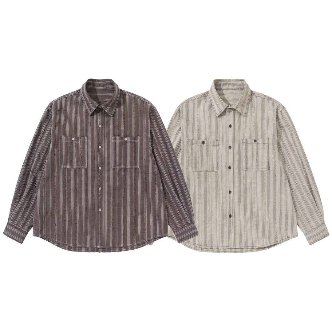 Herren lockeres gestreiftes Overshirt im Hemdjacken‑Stil mit Brusttaschen und abgerundetem Saum Nord Taschen