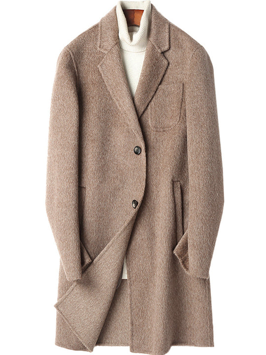 Herren Strukturierter Longcoat aus Wollmix mit fallendem Revers und Ein-Knopf-Verschluss Nord Taschen