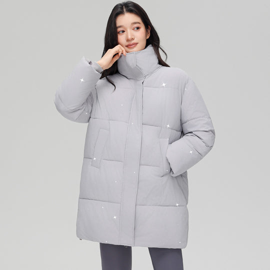 Damen nan mittellanger gesteppter Kurzmantel mit hohem Stehkragen, dezenter Glitzersteppung und leichter Thermoisolierung Nord Taschen