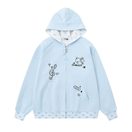 Damen Kapuzenjacke mit Reißverschluss im Casual‑Kawaii‑Stil, Kontrastkapuze, Comic‑Prints und Rippbündchen Nord Taschen