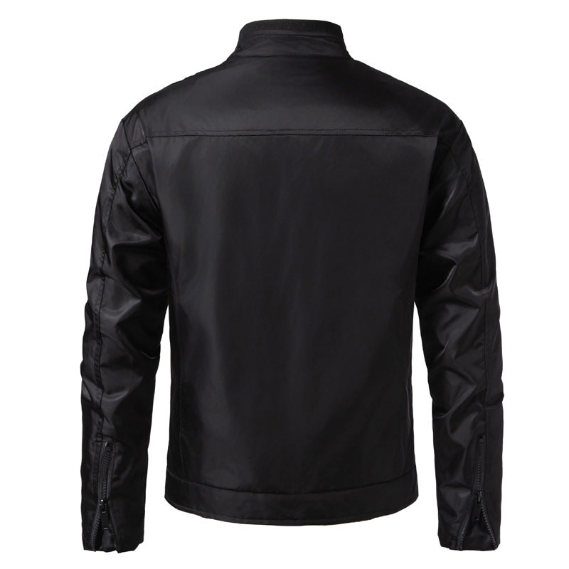 Herren schmale wasserabweisende Kunstlederoptik-Übergangsjacke mit Stehkragen Nord Taschen