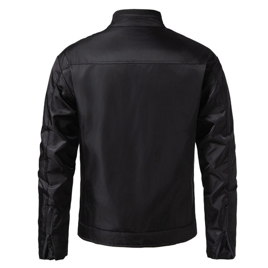 Herren schmale wasserabweisende Kunstlederoptik-Übergangsjacke mit Stehkragen Nord Taschen