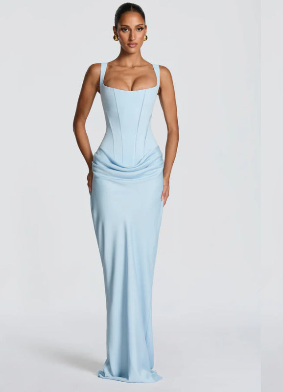 Damen Elegantes Maxikleid mit tiefem V-Ausschnitt und seitlichem Schlitz