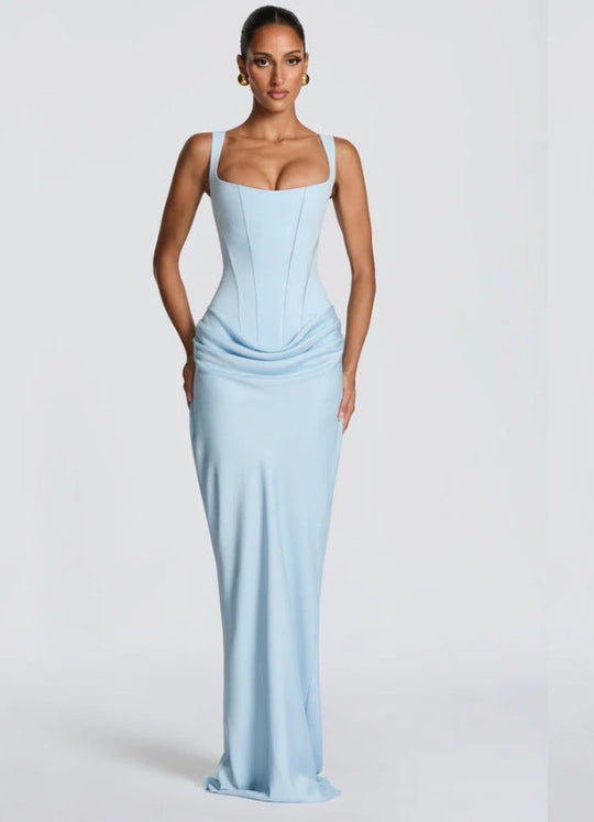 Damen Elegantes Maxikleid mit tiefem V-Ausschnitt und seitlichem Schlitz