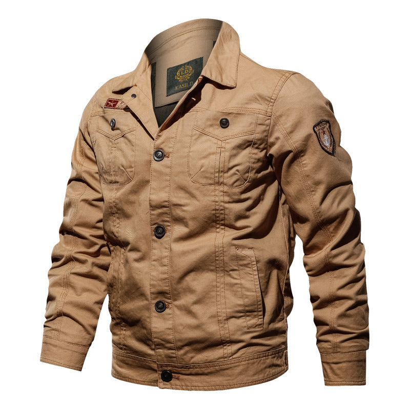 Herren Military‑inspirierte Canvas‑Fieldjacke mit kontrastierenden Ziernähten und Brustklappen Nord Taschen