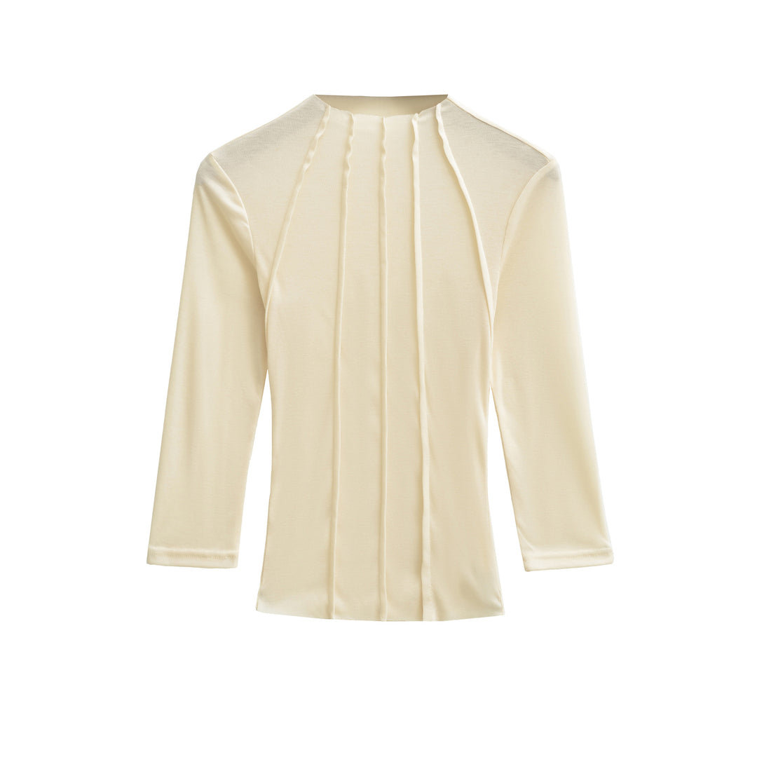 Damen Figurbetontes Langarmshirt mit Stehkragen und Zier-Volants Nord Taschen