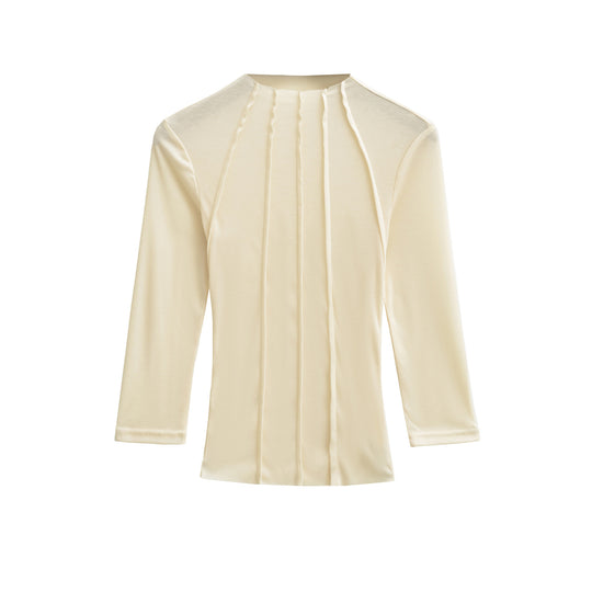 Damen Figurbetontes Langarmshirt mit Stehkragen und Zier-Volants Nord Taschen
