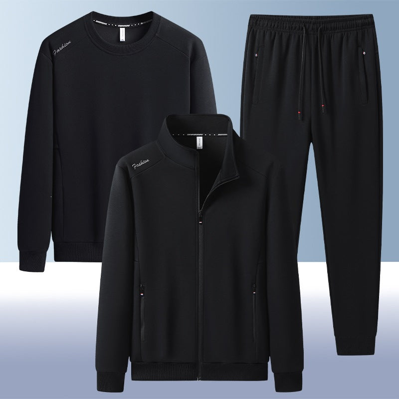 [Herren] Zweiteiliges Trainingsset mit Stehkragen-Zipjacke, Rundhals‑Sweatshirt und konisch geschnittener Jogginghose aus atmungsaktivem Fleece Nord Taschen