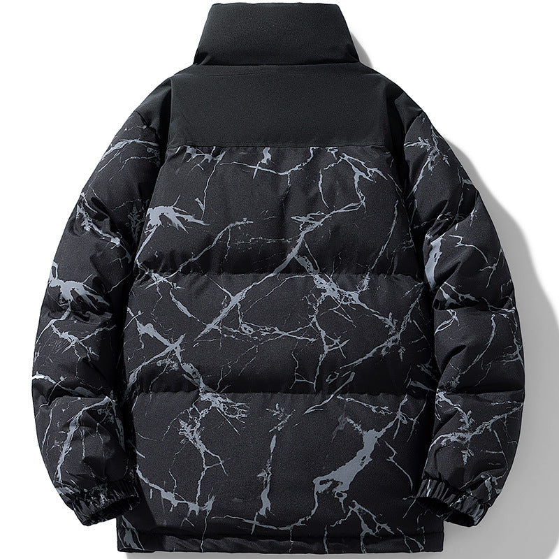 Herren Wattierte Steppjacke mit Marmorprint, hohem Stehkragen und winddichter Außenlage Nord Taschen