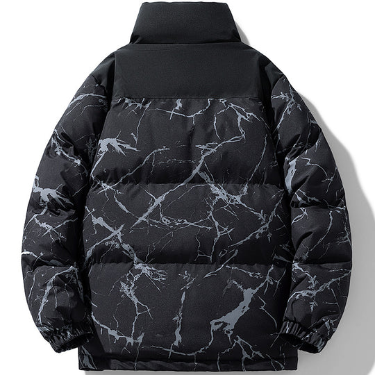 Herren Wattierte Steppjacke mit Marmorprint, hohem Stehkragen und winddichter Außenlage Nord Taschen
