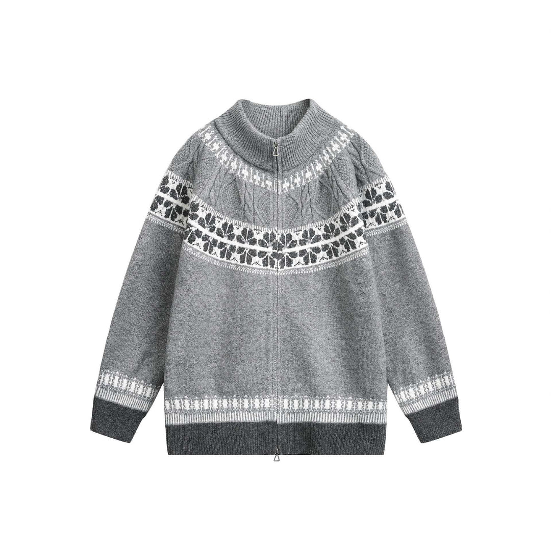 Damen Strick-Zipjacke im Norweger‑Muster mit hohem Stehkragen Nord Taschen