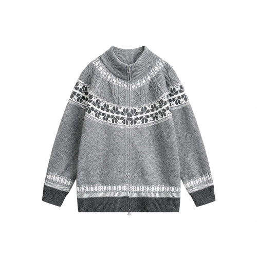 Damen Strick-Zipjacke im Norweger‑Muster mit hohem Stehkragen Nord Taschen
