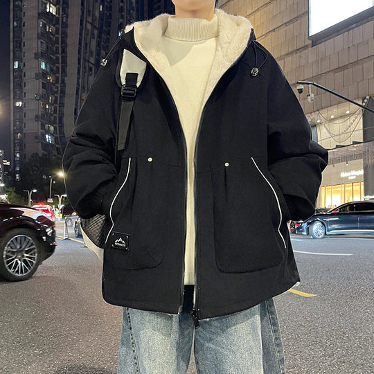 Herren Oversize Kapuzenjacke mit Teddyfutter, Zwei-Wege-Reißverschluss und Utility-Taschen Nord Taschen