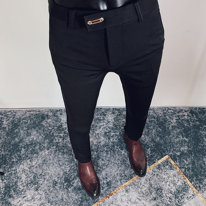Herren taillierte Slimfit Anzughose mit elastischem Bund, verdecktem Reißverschluss und modischem Gürteldetail Nord Taschen