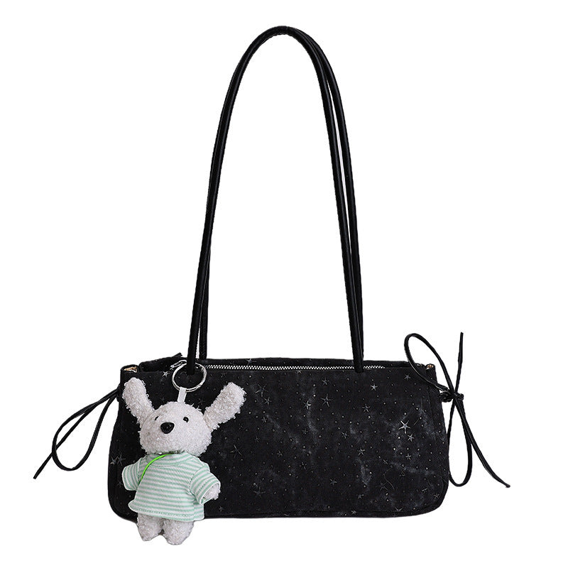 Damen Hobo-Tasche mit süßem Plüsch-Hängetier und einzigartigem Sternenmuster Nord Taschen
