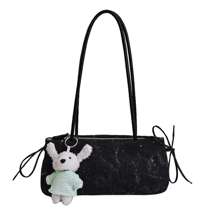 Damen Hobo-Tasche mit süßem Plüsch-Hängetier und einzigartigem Sternenmuster Nord Taschen