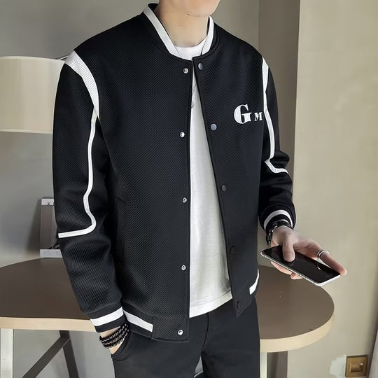 Herren Leichte Varsity-Bomberjacke mit Strukturgewebe, Rippbündchen und Druckknopffront Nord Taschen