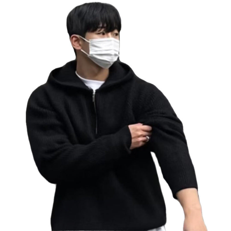Herren Oversized Strick-Halbzip-Hoodie mit Rippstruktur Nord Taschen