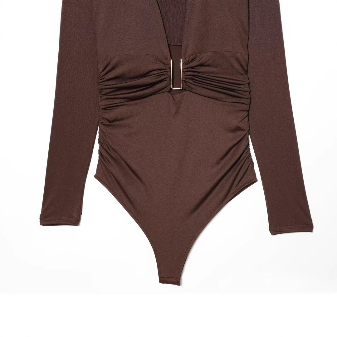 Damen Body mit tiefem V‑Ausschnitt, Raffung und Metallschließe Nord Taschen
