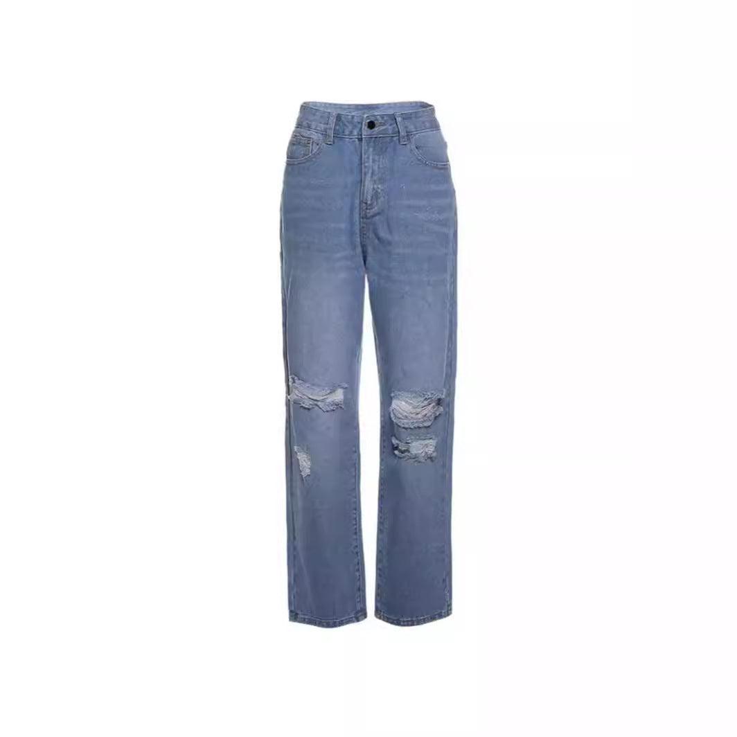 Damen Modische Baggy Jeans mit Destroyed-Details