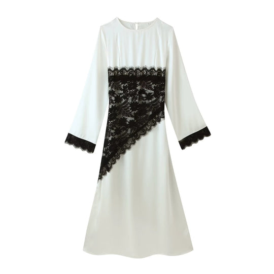 Damen Midikleid mit asymmetrischem Spitzenbesatz und Glockenärmeln Nord Taschen