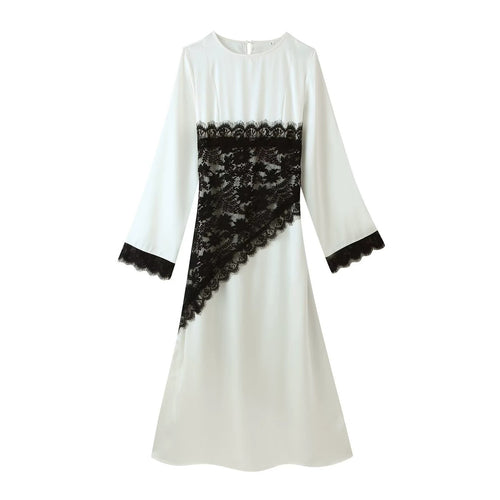 Damen Midikleid mit asymmetrischem Spitzenbesatz und Glockenärmeln Nord Taschen