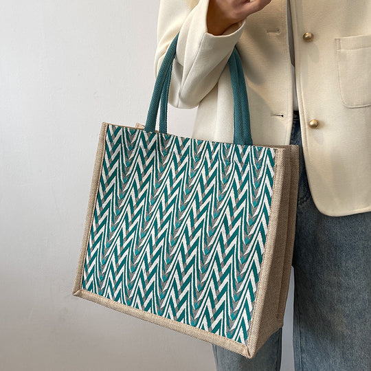Damen Jute-Shoppertasche mit modernem Wellenmuster und stabilen Tragegriffen Nord Taschen