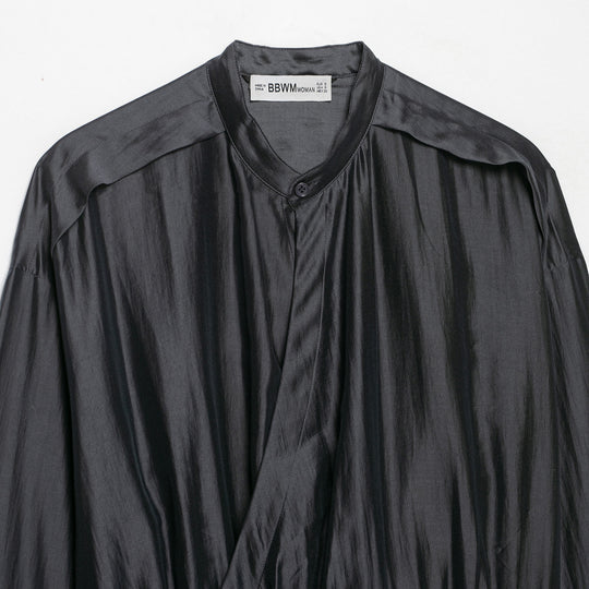 Damen Satinbluse mit Stehkragen, Wickeloptik und Kordelzug Nord Taschen