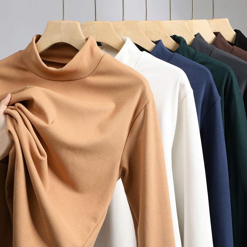Damen Feines Stretch-Mockneck-Langarmshirt mit engem Stehkragen Nord Taschen