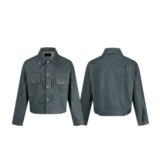 Herren Kurz geschnittene Jeansjacke mit vertikalen Biesen, Pattentaschen und kastiger Silhouette Nord Taschen