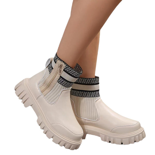 Damen Chunky Chelsea‑Boots mit Strickschaft, Reißverschluss und grober Lug‑Sohle Nord Taschen