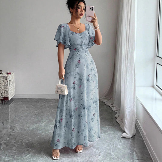 Damen Maxikleid mit fließendem Schnitt und romantischem Blumenmuster