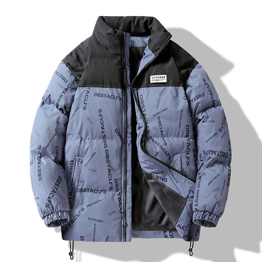 Herren Gepolsterte Steppjacke mit grafischem Schrift-Print, Stehkragen und verstellbarem Saum Nord Taschen