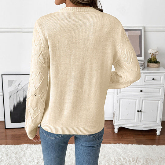 Damen Feinstrickpullover mit Ajour‑Herzmuster, appliziertem Zierherz und Rundhals Nord Taschen