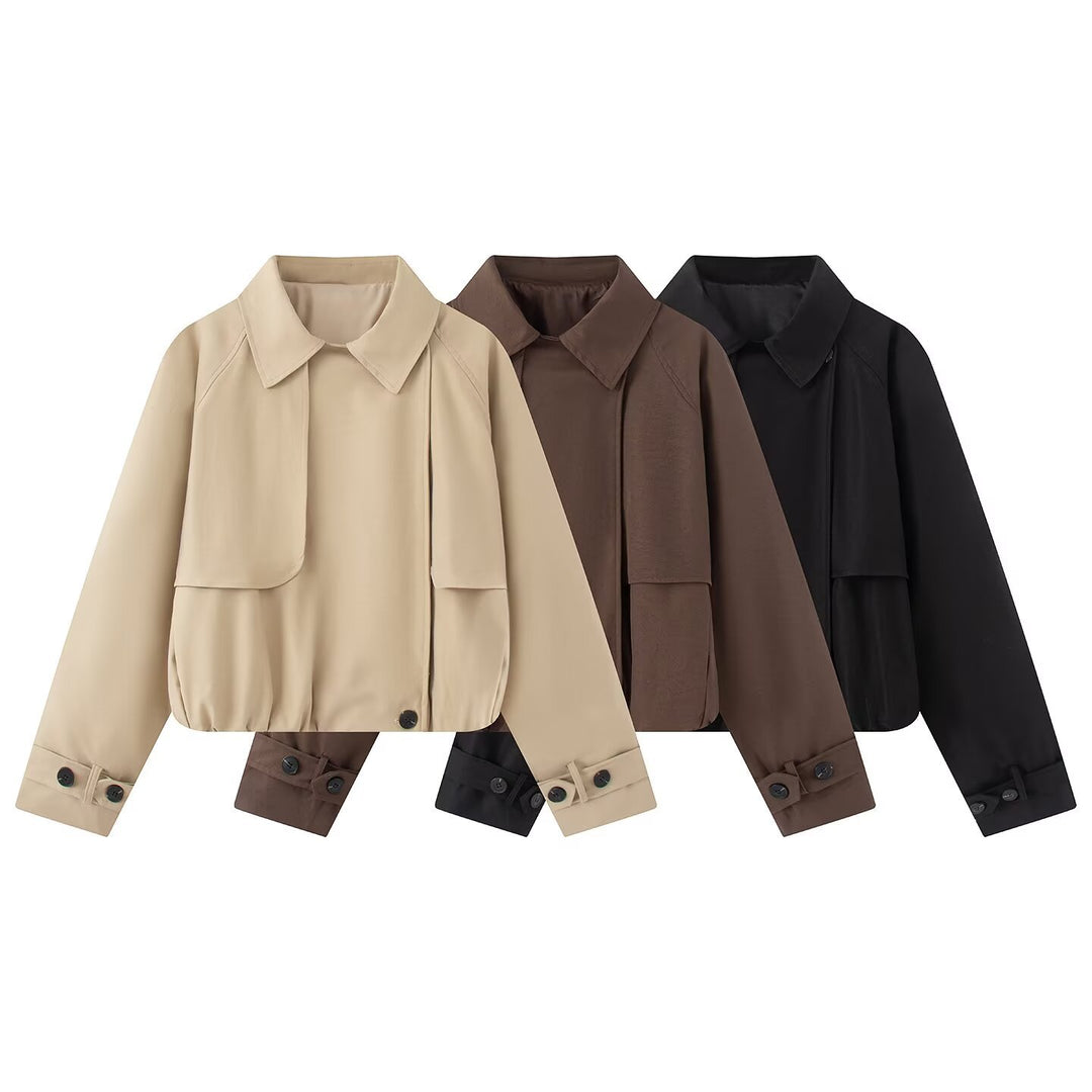 Damen Kurzer Trench-Style Blouson mit verdeckter Knopfleiste und Tunnelzugsaum Nord Taschen