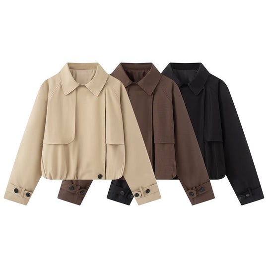 Damen Kurzer Trench-Style Blouson mit verdeckter Knopfleiste und Tunnelzugsaum Nord Taschen