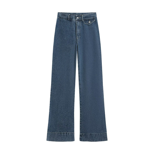 Damen High-Waist Schlagjeans mit extra weitem Bein und Zierklappe Nord Taschen